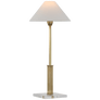 Asher Table Lamp in Hand-Rubbed Antique Brass and Crystal with Linen Shade