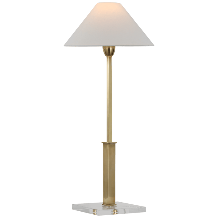 Asher Table Lamp in Hand-Rubbed Antique Brass and Crystal with Linen Shade