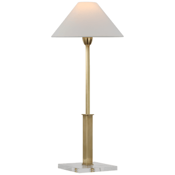 Asher Table Lamp in Hand-Rubbed Antique Brass and Crystal with Linen Shade