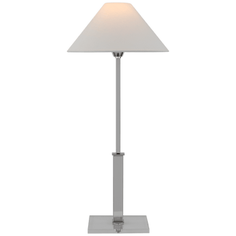 Asher Table Lamp in Polished Nickel and Crystal with Linen Shade