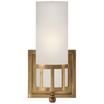 Openwork Single Sconce in Hand-Rubbed Antique Brass with Frosted Glass