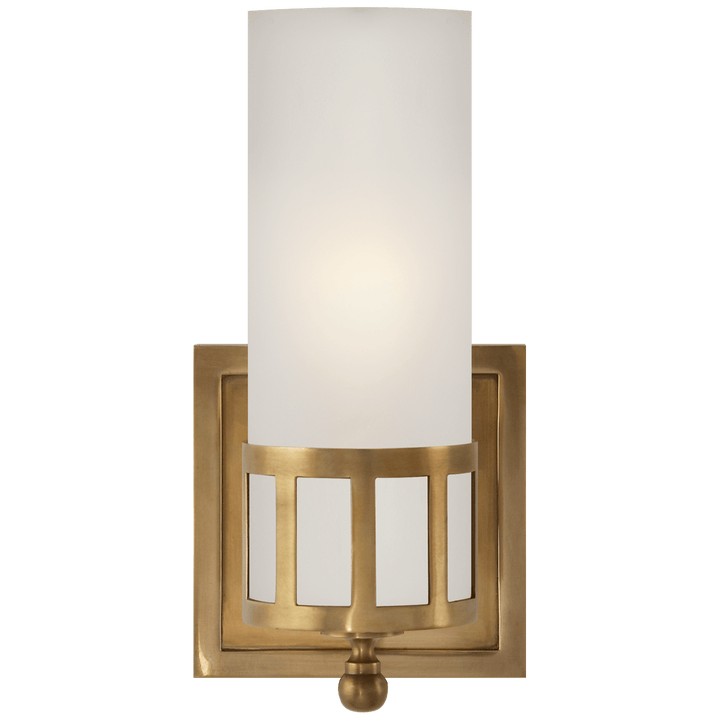 Openwork Single Sconce in Hand-Rubbed Antique Brass with Frosted Glass