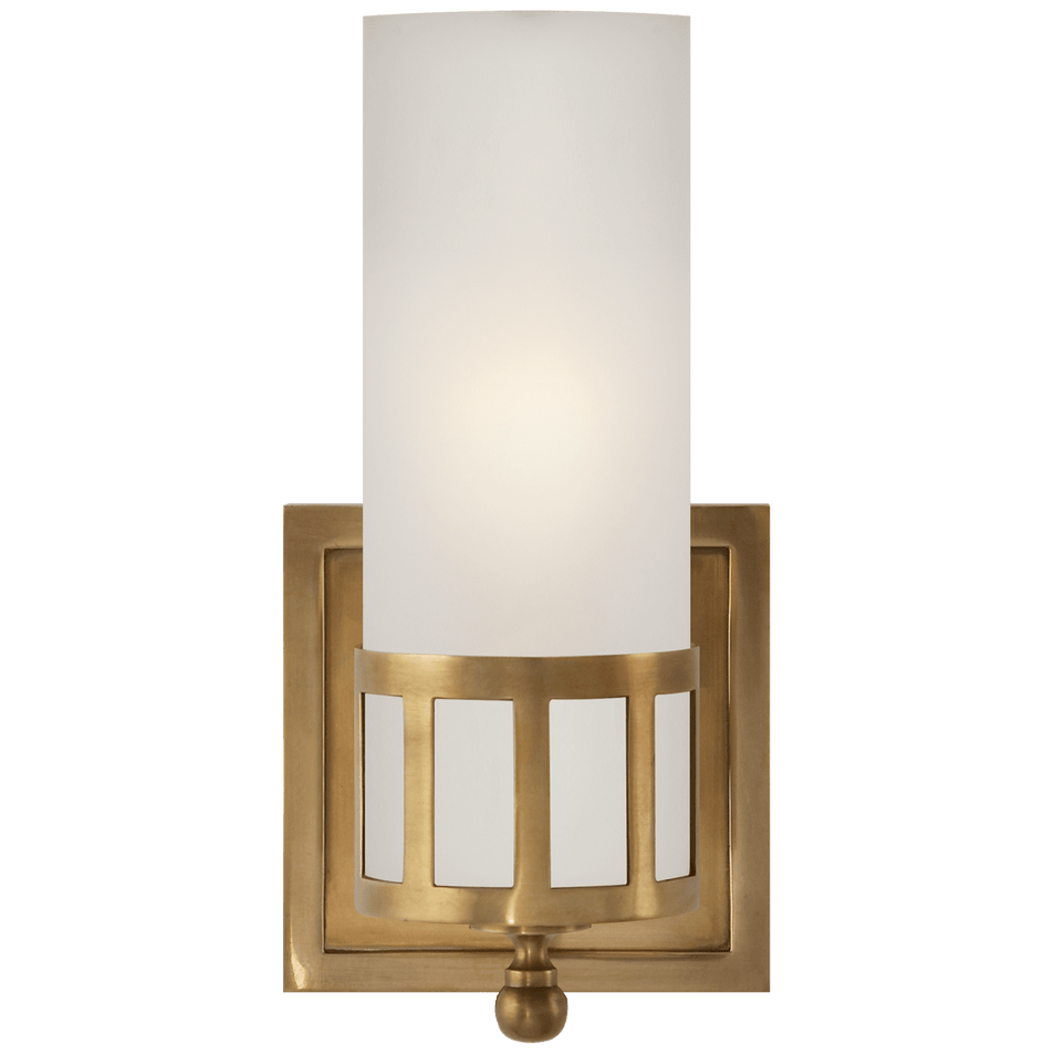 Openwork Single Sconce in Hand-Rubbed Antique Brass with Frosted Glass