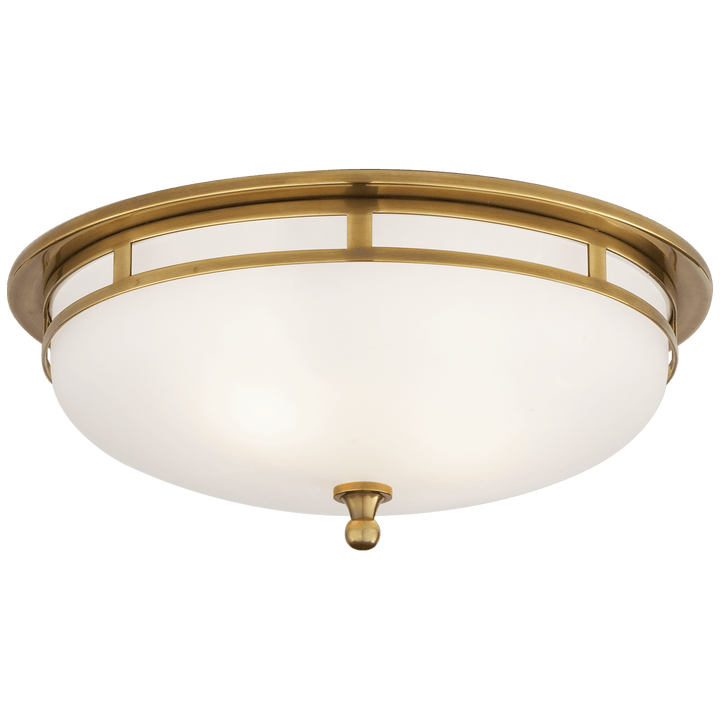 Openwork Large Flush Mount in Hand-Rubbed Antique Brass with Frosted Glass
