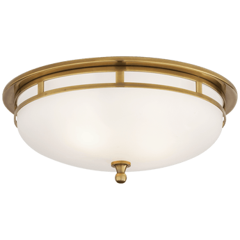 Openwork Large Flush Mount in Hand-Rubbed Antique Brass with Frosted Glass