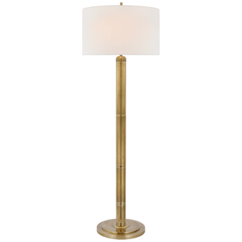 Longacre Floor Lamp in Hand-Rubbed Antique Brass with Linen Shade