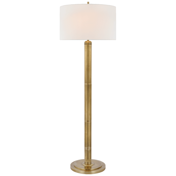 Longacre Floor Lamp in Hand-Rubbed Antique Brass with Linen Shade