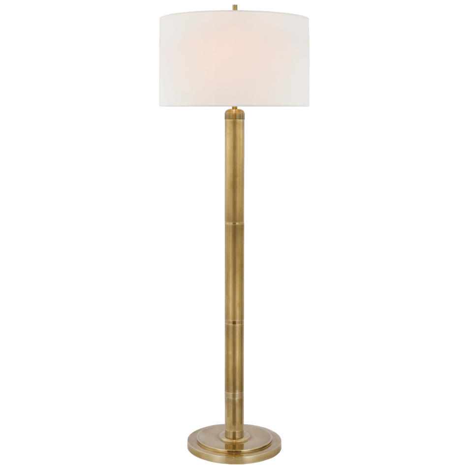 Longacre Floor Lamp in Hand-Rubbed Antique Brass with Linen Shade