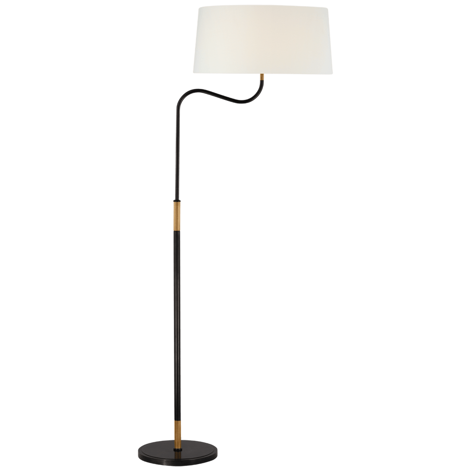 Canto Large Adjustable Floor Lamp in Bronze and Brass with Linen Shade
