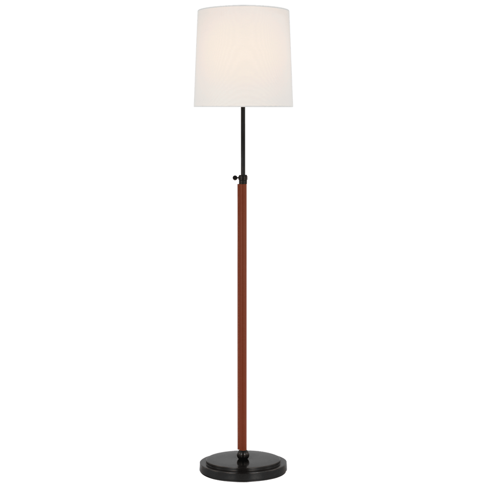 Bryant Wrapped Floor Lamp in Bronze and Saddle Leather with Linen Shade