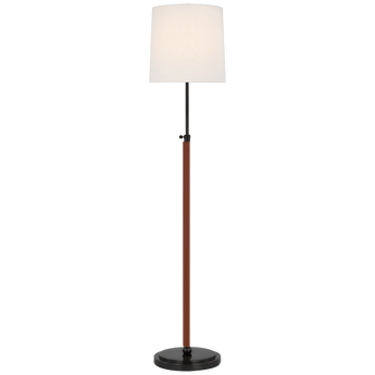 Bryant Wrapped Floor Lamp in Bronze and Saddle Leather with Linen Shade