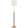 Bryant Wrapped Floor Lamp in Hand-Rubbed Antique Brass and Chocolate Leather with Linen Shade