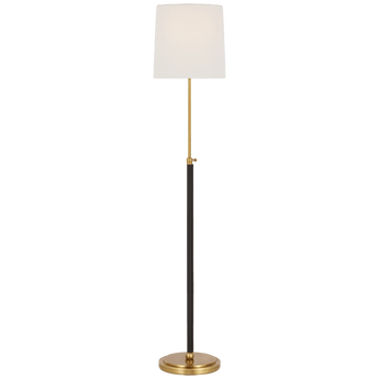 Bryant Wrapped Floor Lamp in Hand-Rubbed Antique Brass and Chocolate Leather with Linen Shade