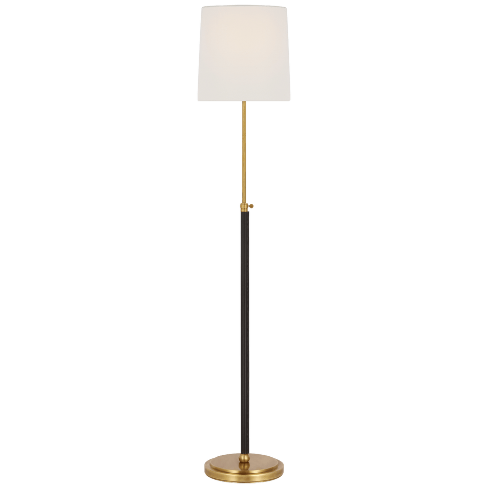 Bryant Wrapped Floor Lamp in Hand-Rubbed Antique Brass and Chocolate Leather with Linen Shade
