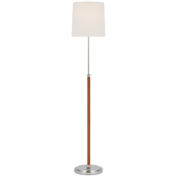 Bryant Wrapped Floor Lamp in Polished Nickel and Natural Leather with Linen Shade