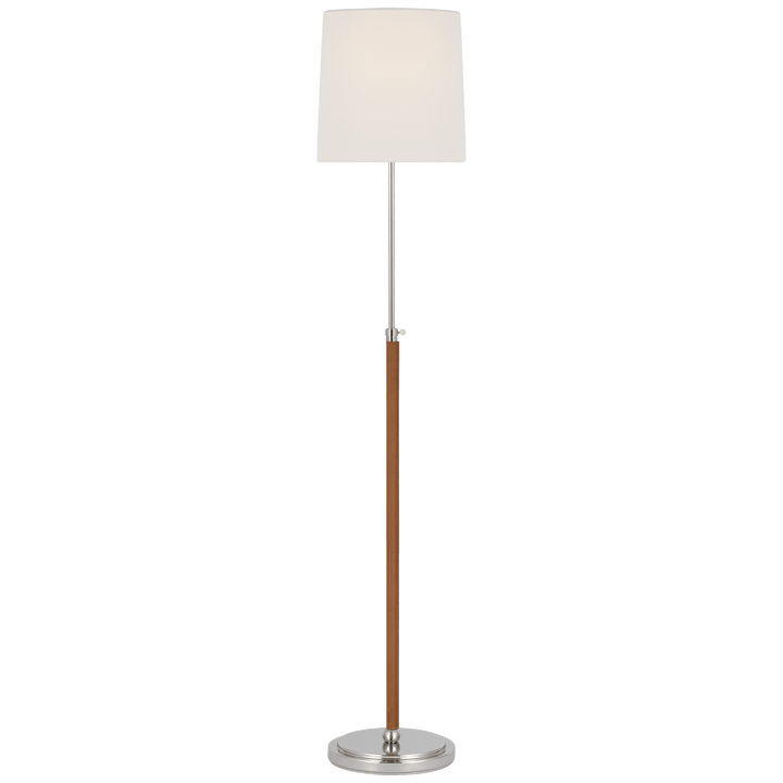 Bryant Wrapped Floor Lamp in Polished Nickel and Natural Leather with Linen Shade