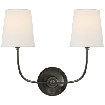 Vendome Double Sconce in Bronze with Linen Shades