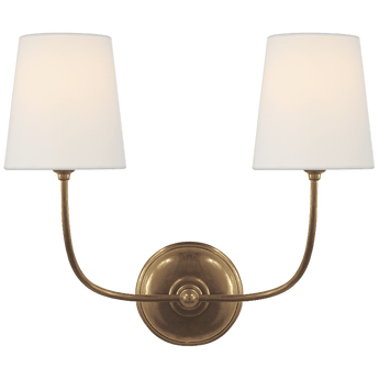 Vendome Double Sconce in Hand-Rubbed Antique Brass with Linen Shades