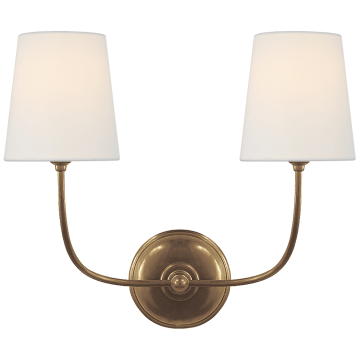 Vendome Double Sconce in Hand-Rubbed Antique Brass with Linen Shades