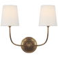 Vendome Double Sconce in Hand-Rubbed Antique Brass with Linen Shades