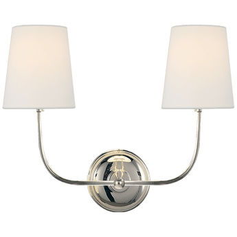 Vendome Double Sconce in Polished Nickel with Linen Shades