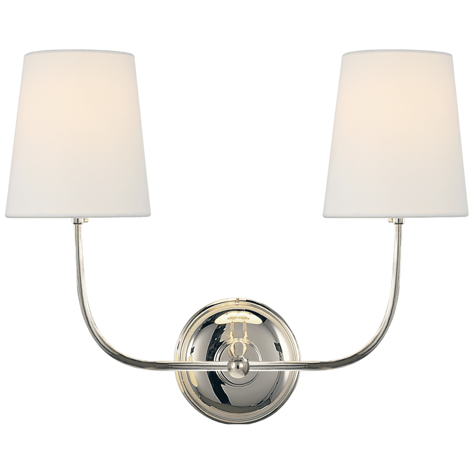 Vendome Double Sconce in Polished Nickel with Linen Shades