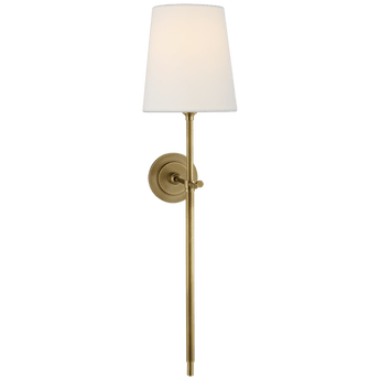 Bryant Large Tail Sconce in Hand-Rubbed Antique Brass with Linen Shade