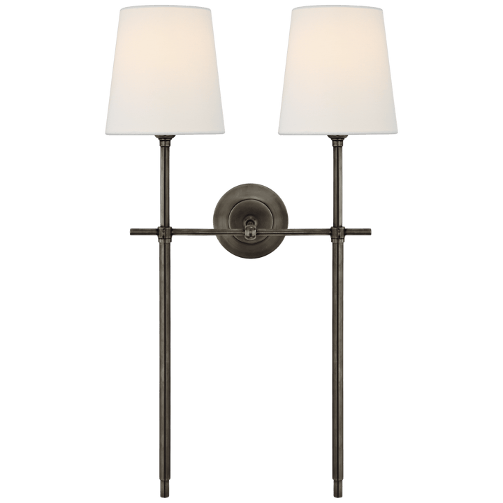 Bryant Large Double Tail Sconce in Bronze with Linen Shades