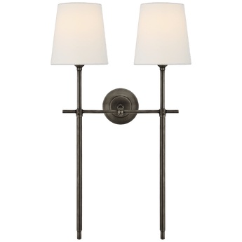 Bryant Large Double Tail Sconce in Bronze with Linen Shades