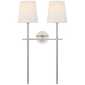 Bryant Large Double Tail Sconce in Polished Nickel with Linen Shades