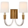 Vivian Double Sconce in Hand-Rubbed Antique Brass with Linen Shades