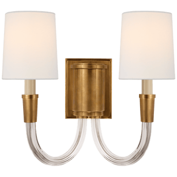 Vivian Double Sconce in Hand-Rubbed Antique Brass with Linen Shades