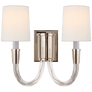 Vivian Double Sconce in Polished Nickel with Linen Shades