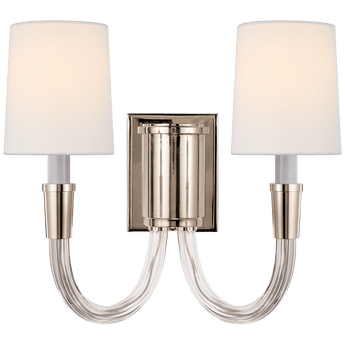 Vivian Double Sconce in Polished Nickel with Linen Shades