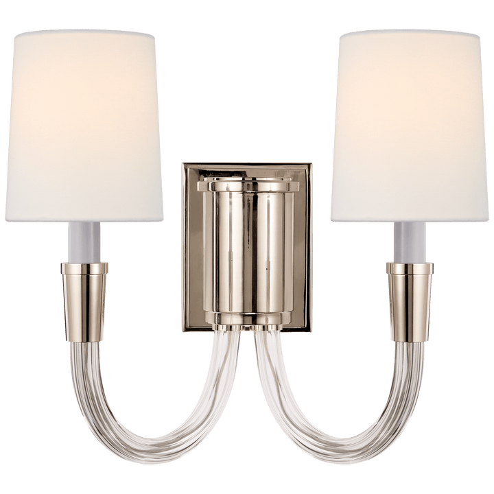 Vivian Double Sconce in Polished Nickel with Linen Shades