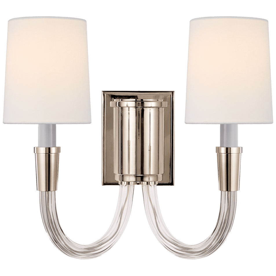 Vivian Double Sconce in Polished Nickel with Linen Shades
