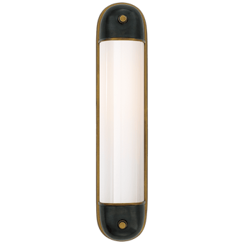 Selecta Long Sconce in Bronze and Hand-Rubbed Antique Brass with White Glass