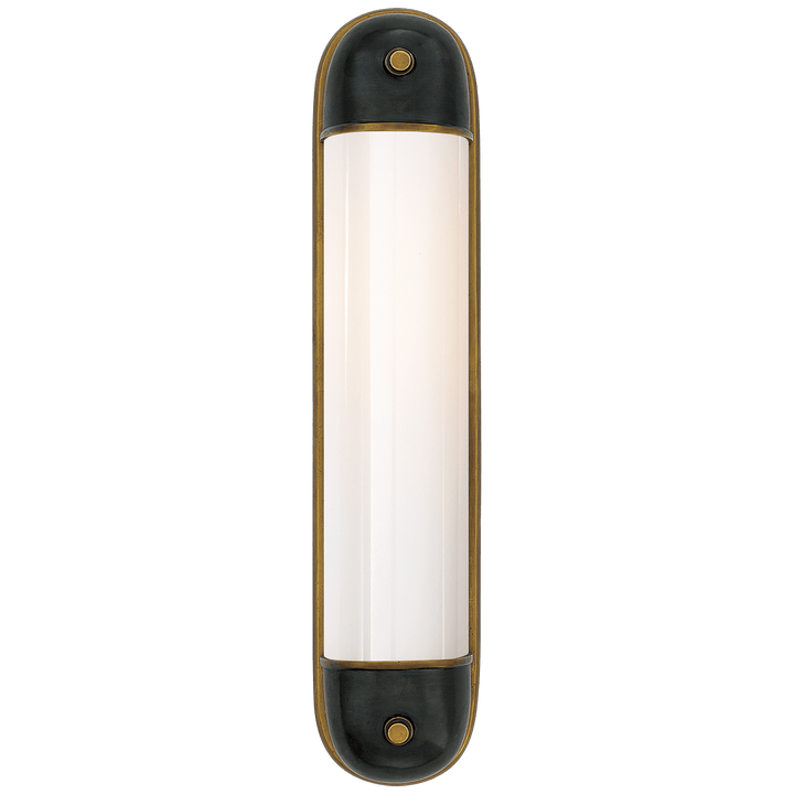 Selecta Long Sconce in Bronze and Hand-Rubbed Antique Brass with White Glass