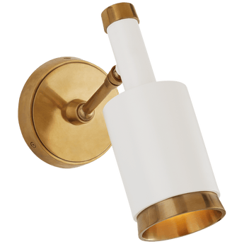 Anders Small Articulating Wall Light in Hand-Rubbed Antique Brass and White