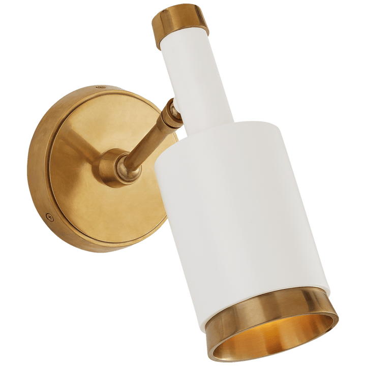 Anders Small Articulating Wall Light in Hand-Rubbed Antique Brass and White