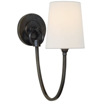 Reed Single Sconce in Bronze with Linen Shade