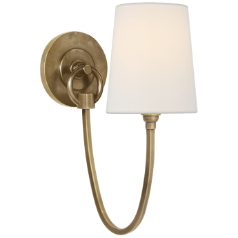 Reed Single Sconce in Hand-Rubbed Antique Brass with Linen Shade