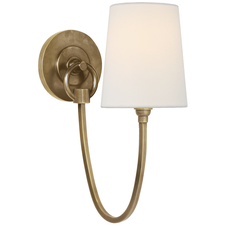 Reed Single Sconce in Hand-Rubbed Antique Brass with Linen Shade