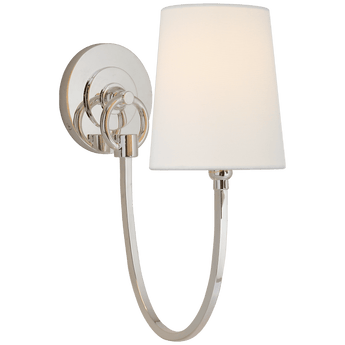 Reed Single Sconce in Polished Nickel with Linen Shade