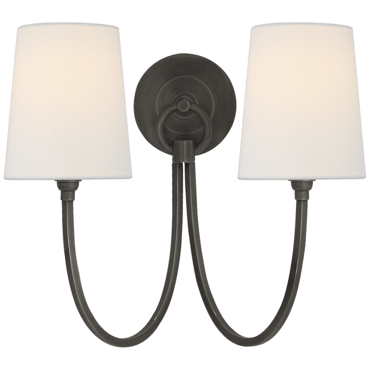 Reed Double Sconce in Bronze with Linen Shades