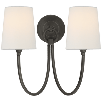 Reed Double Sconce in Bronze with Linen Shades