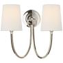 Reed Double Sconce in Polished Nickel with Linen Shades