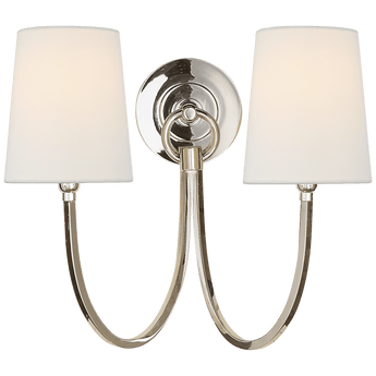 Reed Double Sconce in Polished Nickel with Linen Shades