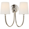 Reed Double Sconce in Polished Nickel with Linen Shades
