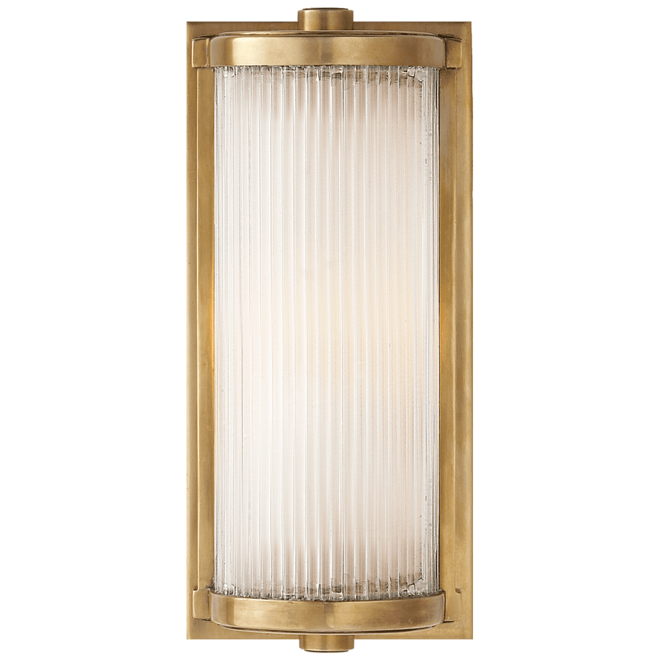Dresser Short Glass Rod Light in Hand-Rubbed Antique Brass with Frosted Glass Liner